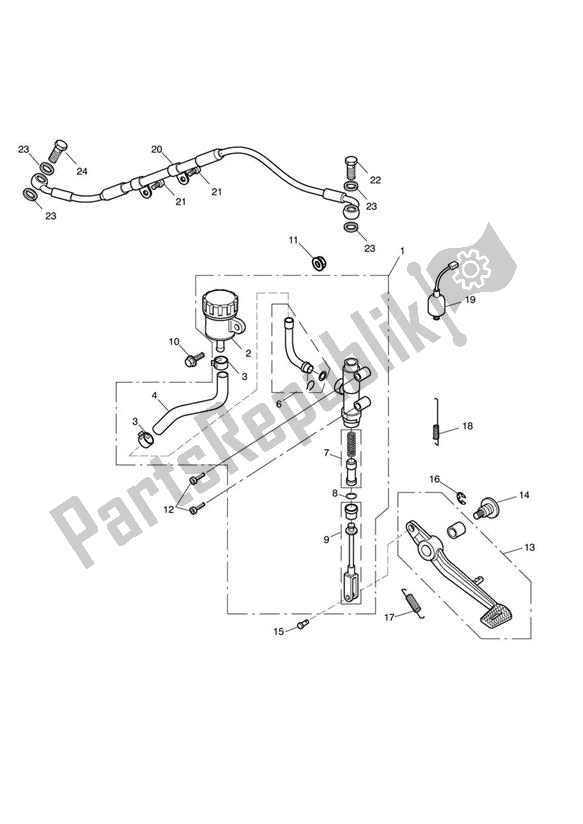 All parts for the Rear Brake Master Cylinder, Reservoir & Pedal of the Triumph Street Triple VIN 560477 > 675 2013 - 2016