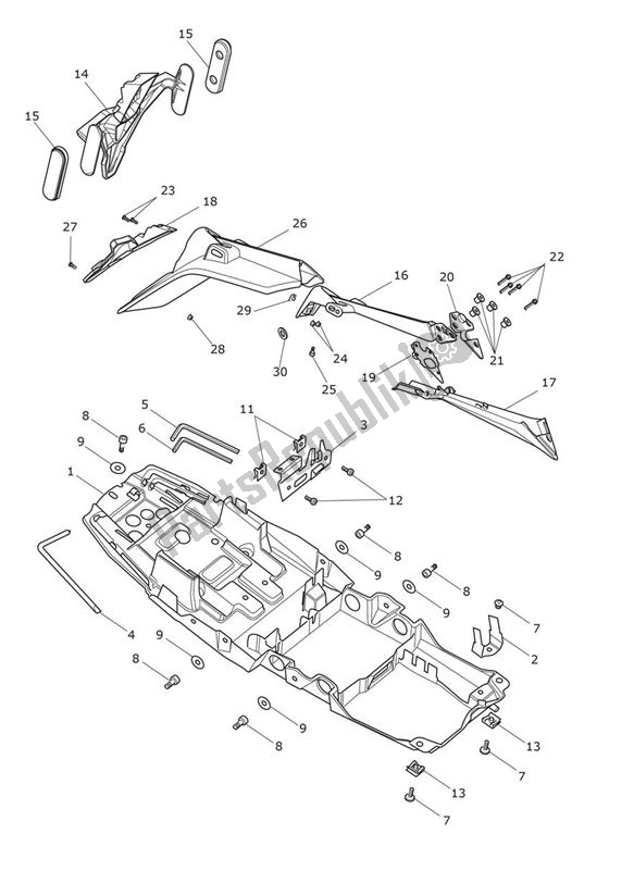 All parts for the Rear Mudguard & No Plate Brkt of the Triumph Street Triple VIN 560477 > 675 2013 - 2016