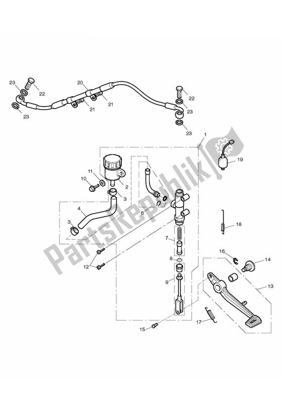 Alle onderdelen voor de Achterremhoofdcilinder, Reservoir En Pedaal van de Triumph Street Triple R 675 2010 - 2012