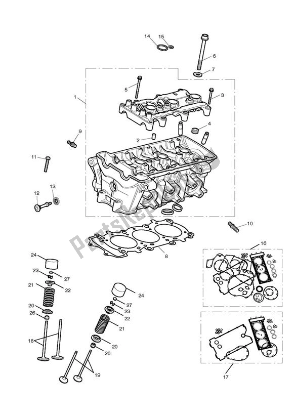 All parts for the Cylinder Head & Valves of the Triumph Street Triple R VIN: 560477-806645 675 2013 - 2016