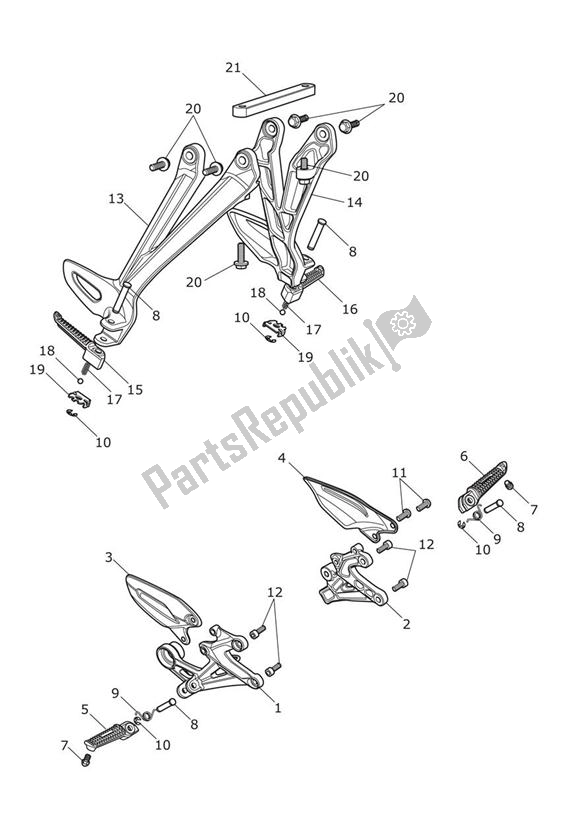 Toutes les pièces pour le Repose-pieds Et Fixations du Triumph Street Triple R VIN: 560477-806645 675 2013 - 2016