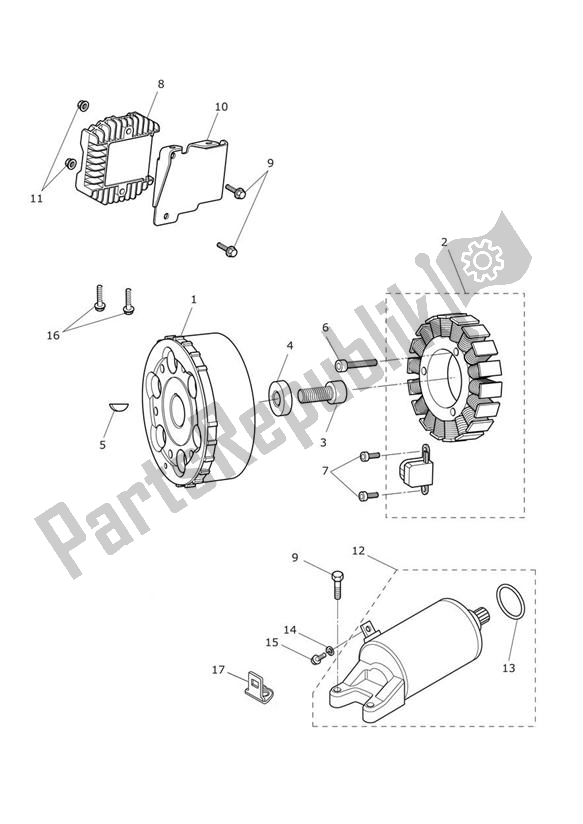 All parts for the Starter & Alternator of the Triumph Street Triple R VIN: 560477-806645 675 2013 - 2016