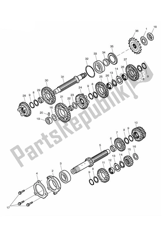 All parts for the Transmission of the Triumph Street Triple R VIN: 560477-806645 675 2013 - 2016