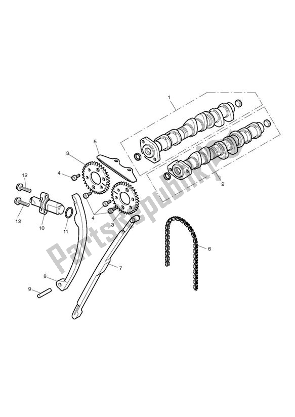 All parts for the Camshaft & Camshaft Drive > Eng No 493832 of the Triumph Street Triple R VIN: > 560476 675 2008 - 2012