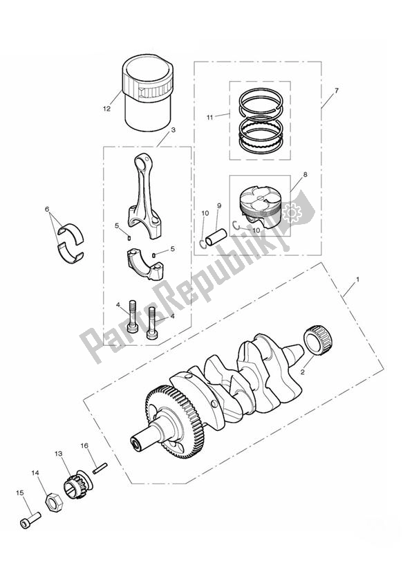 Todas las partes para Cigüeñal, Bielas, Pistones Y Camisas de Triumph Street Triple R VIN: > 560476 675 2008 - 2012