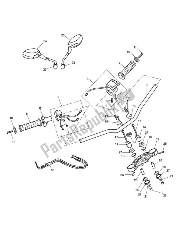 Toutes les pièces pour le Guidons Et Interrupteurs du Triumph Street Triple R VIN: > 560476 675 2008 - 2012