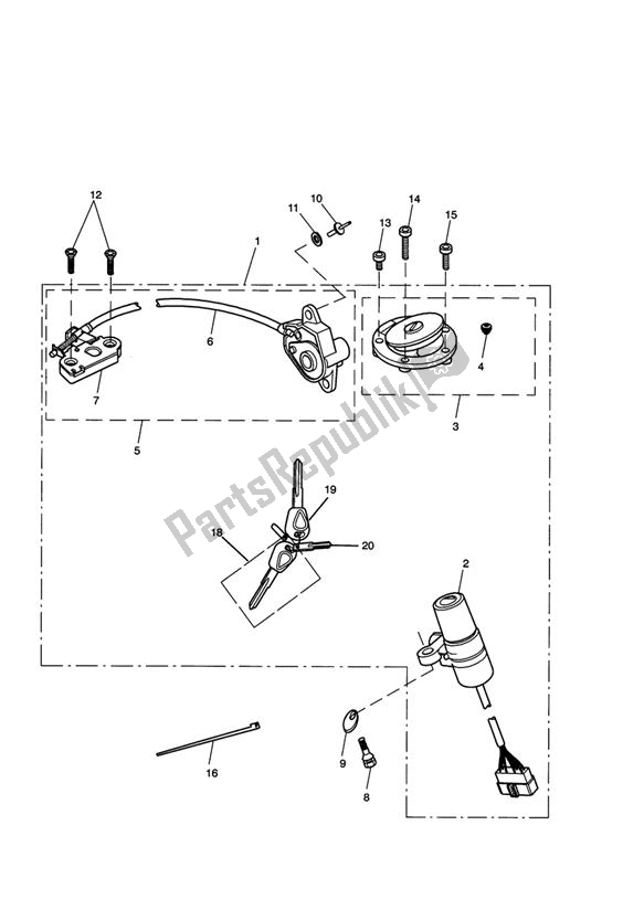 All parts for the Ignition Switch & Lock Set of the Triumph Street Triple R VIN: > 560476 675 2008 - 2012