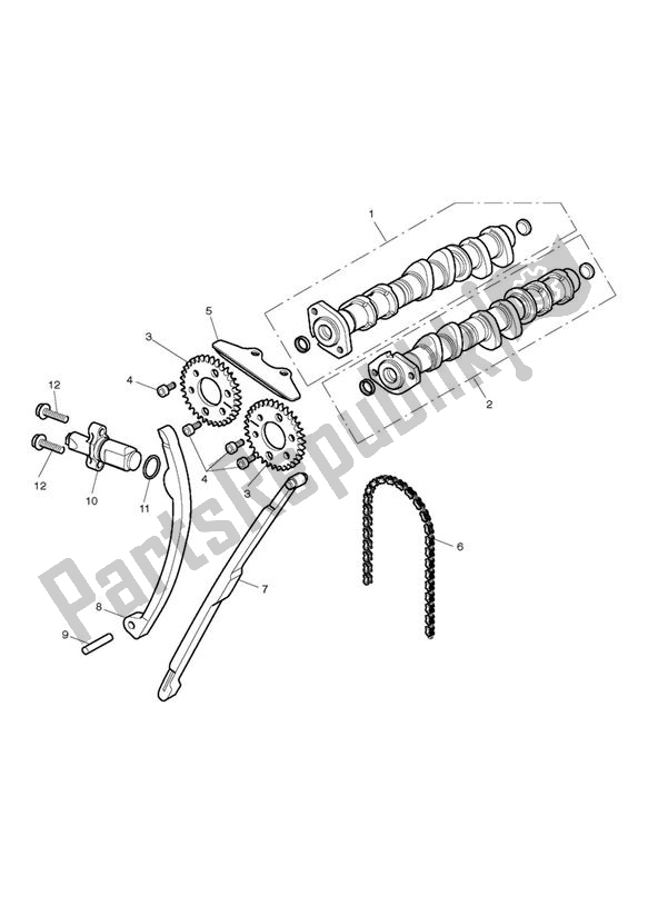 Wszystkie części do Camshaft & Camshaft Drive - Eng No 503519 > Eng No 508231 Triumph Street Triple VIN: < 560476 675 2009 - 2012