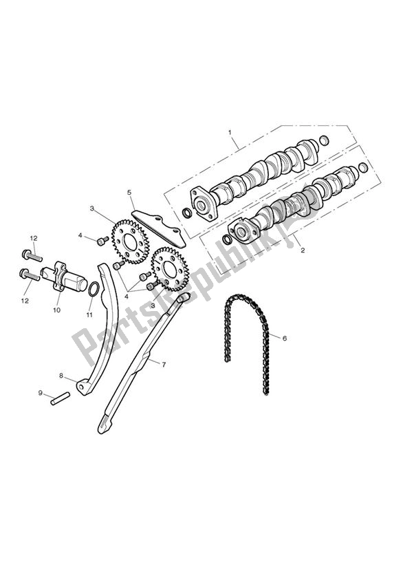 All parts for the Camshaft & Camshaft Drive > Eng No 493832 of the Triumph Street Triple VIN: < 560476 675 2009 - 2012