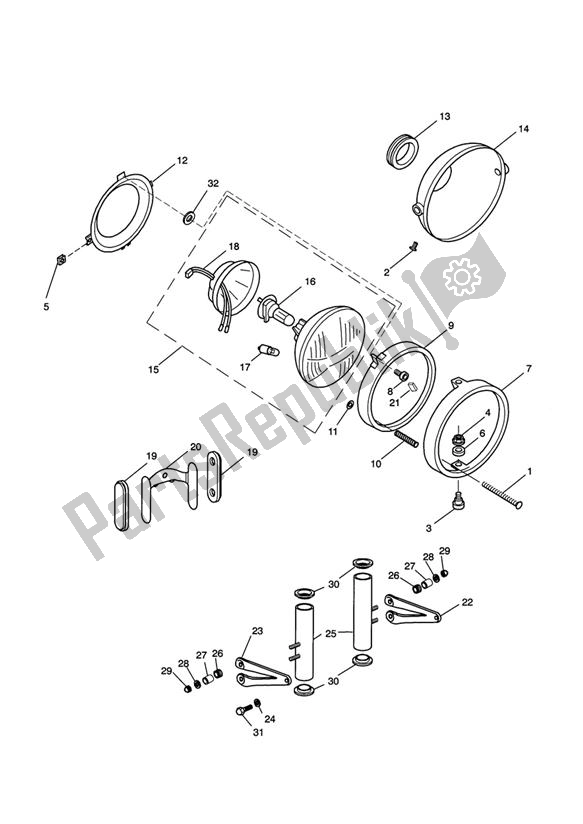 All parts for the Headlight Assembly of the Triumph Thruxton 900 2005 - 2007