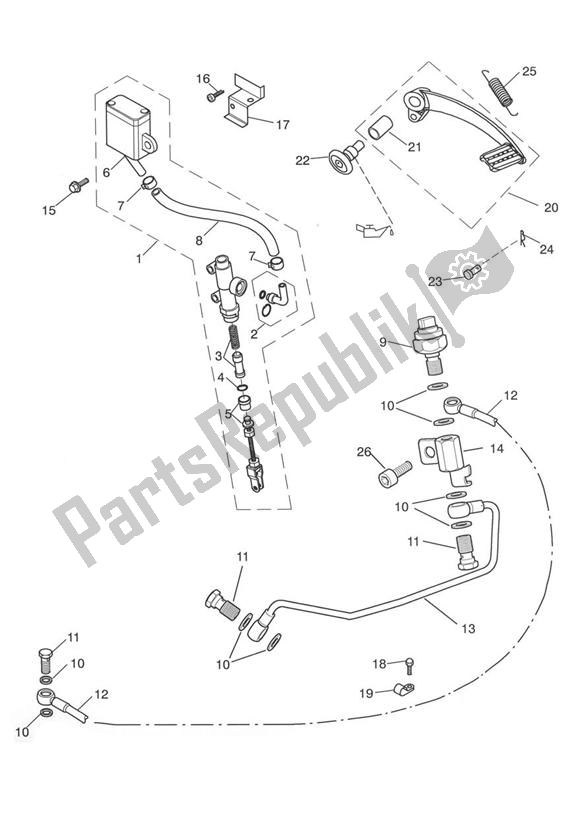 Toutes les pièces pour le Maître-cylindre De Frein Arrière, Réservoir Et Pédale du Triumph Thruxton 900 2005 - 2007