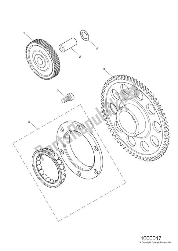 All parts for the Starter Drive of the Triumph Thruxton 900 2005 - 2007