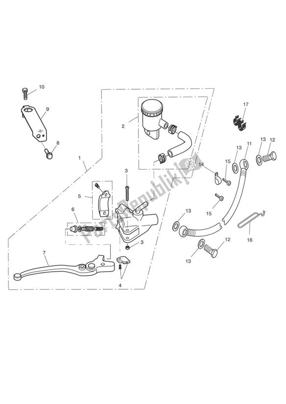 Alle onderdelen voor de Voorremhoofdcilinder & Slangen van de Triumph Thruxton 900 Carburettor 2005 - 2007