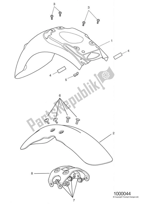 All parts for the Mudguards of the Triumph Thruxton 900 Carburettor 2005 - 2007