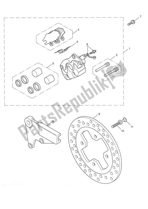 All parts for the Rear Brake Caliper & Disc of the Triumph Thruxton 900 Carburettor 2005 - 2007