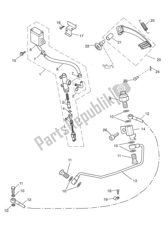 Alle onderdelen voor de Achterremhoofdcilinder, Reservoir En Pedaal van de Triumph Thruxton 900 Carburettor 2005 - 2007