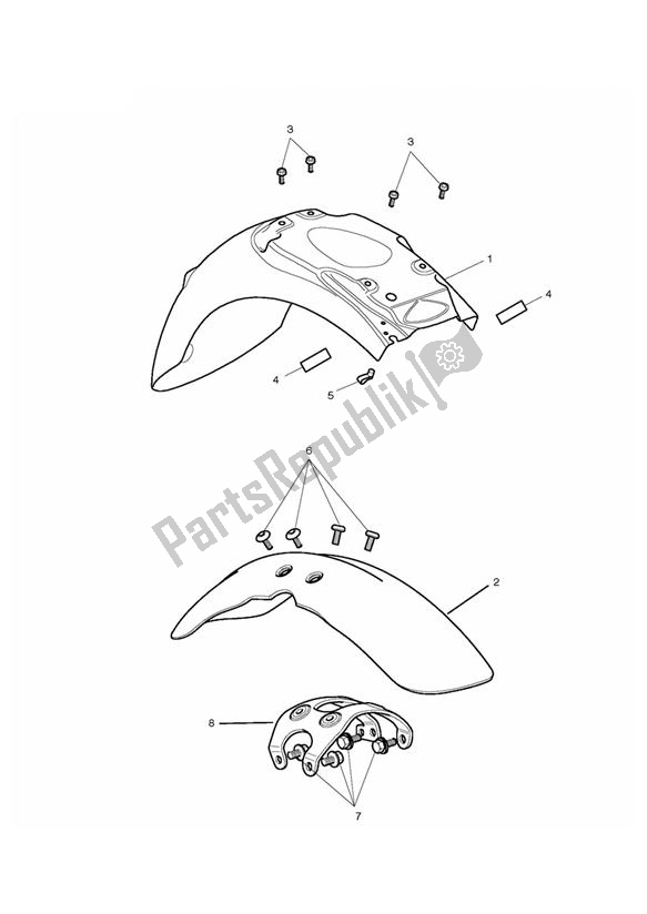 All parts for the Mudguards of the Triumph Thruxton 900 EFI 2008 - 2010