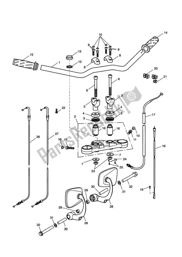 Todas as partes de Handlebars, Top Yoke, Cables & Mirrors do Triumph Thruxton 900 EFI 2008 - 2010