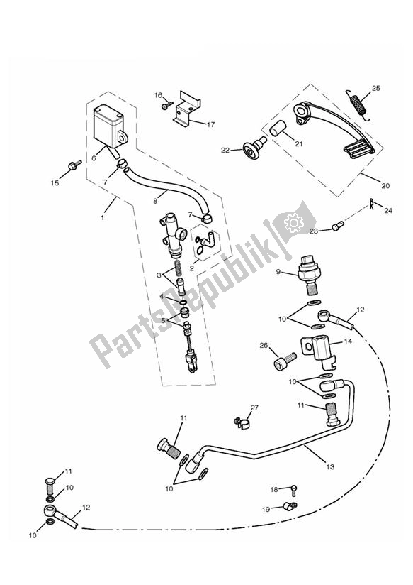 Todas las partes para Freno Trasero Cilindro Maestro, Depósito Y Pedal de Triumph Thruxton 900 EFI 2008 - 2010