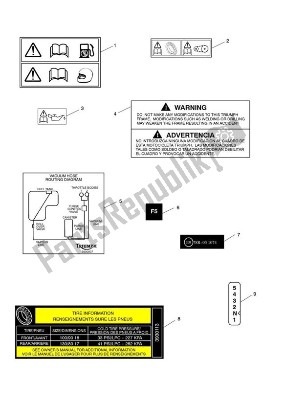 Todas las partes para Etiquetas De Advertencia de Triumph Thruxton 900 EFI 2008 - 2010