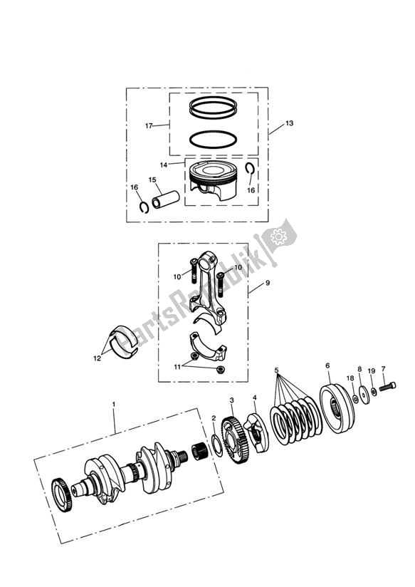 Alle onderdelen voor de Crankshaft, Connecting Rods & Pistons van de Triumph Thunderbird 1700 2010 - 2014