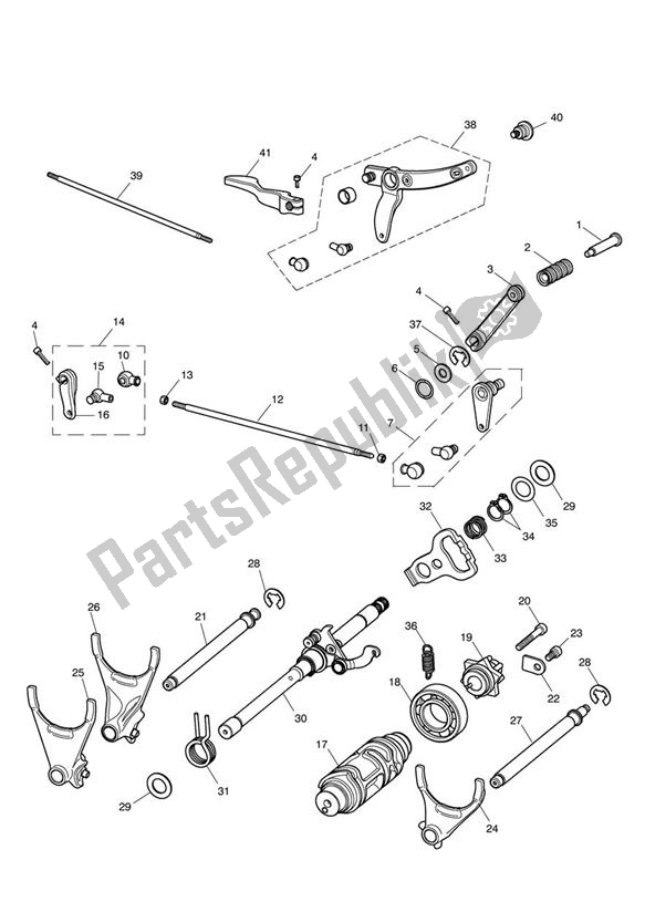 Alle onderdelen voor de Gear Selectors & Pedal van de Triumph Thunderbird 1700 2010 - 2014