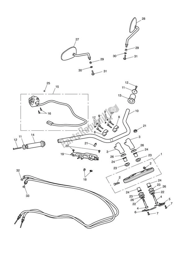 All parts for the Handlebars, Top Yoke, Cables & Mirrors of the Triumph Thunderbird 1700 2010 - 2014