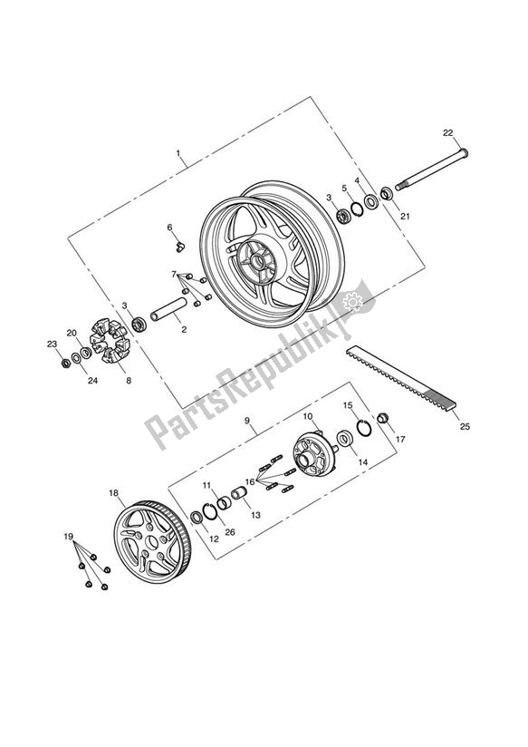 All parts for the Rear Wheel & Final Drive of the Triumph Thunderbird 1700 2010 - 2014