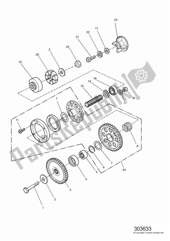 All parts for the Alternator/ Starter Drive Gears of the Triumph Thunderbird 885 1995 - 2003