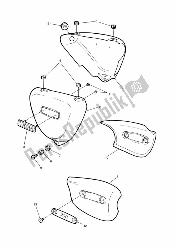 Todas las partes para Bodywork > 71698 de Triumph Thunderbird 885 1995 - 2003