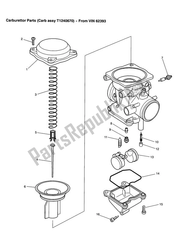 Todas las partes para Carburettor Parts Carburettor Assembly T1240670 62393 > de Triumph Thunderbird 885 1995 - 2003