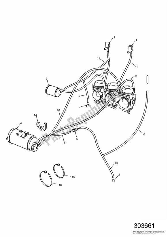 Alle onderdelen voor de Evaporative Loss Equipment California Only 161321 > van de Triumph Thunderbird 885 1995 - 2003