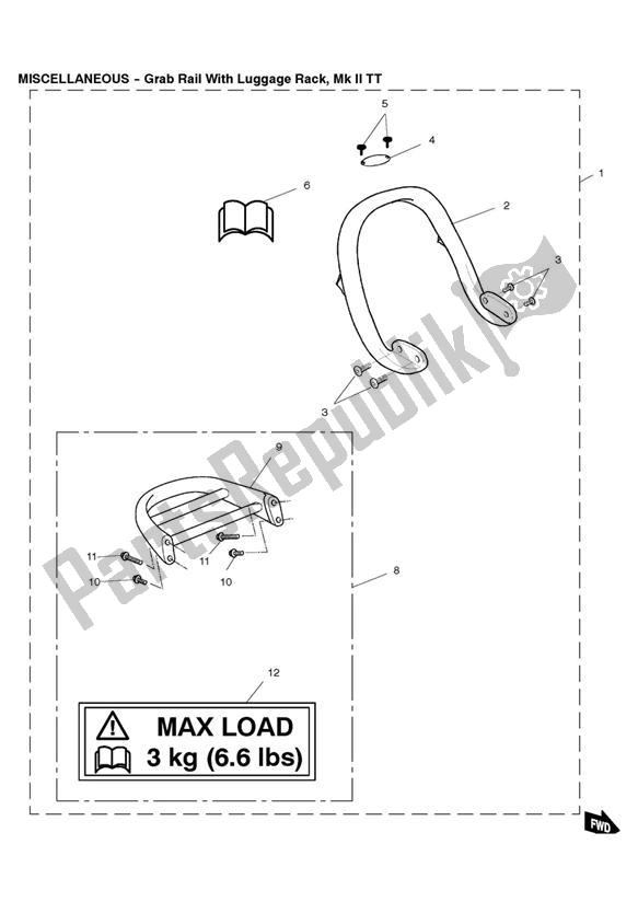 All parts for the Grab Rail/luggage Rack, Mark Ii Tt of the Triumph Thunderbird 885 1995 - 2003