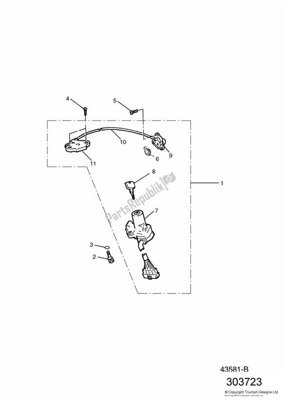 All parts for the Ignition Switch/seat Lock 60503 > > 71698 of the Triumph Thunderbird 885 1995 - 2003