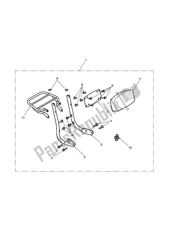 All parts for the Sissy Bar/luggage Rack Mk 3 of the Triumph Thunderbird 885 1995 - 2003