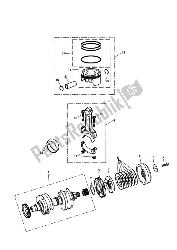 All parts for the Crankshaft, Connecting Rods & Pistons of the Triumph Thunderbird Commander 1700 2014 - 2015