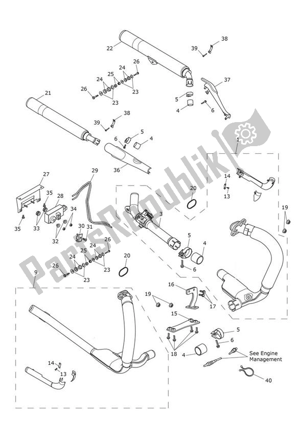 All parts for the Exhaust System of the Triumph Thunderbird Commander 1700 2014 - 2015