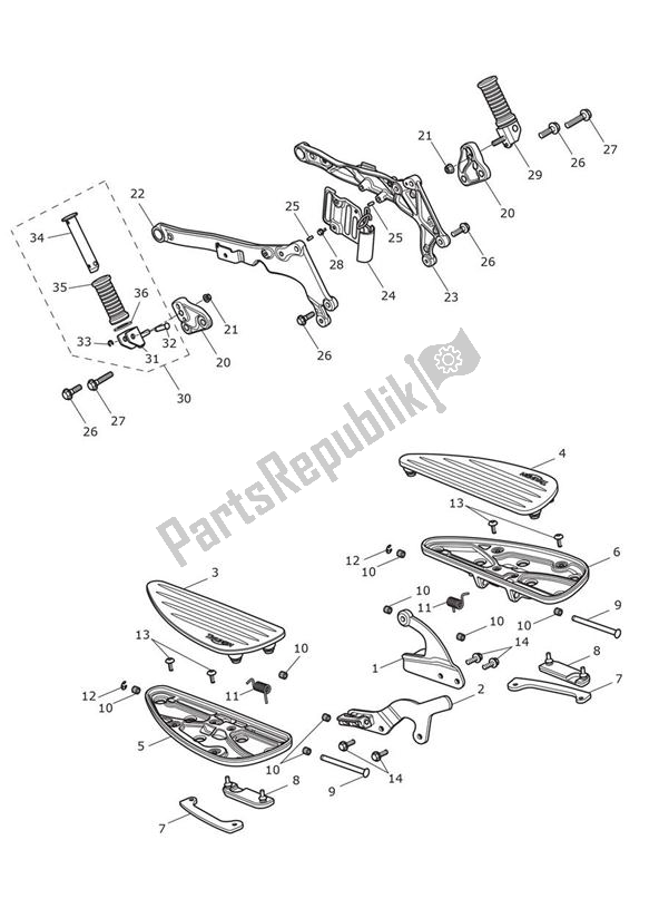 All parts for the Footrestss & Mountings of the Triumph Thunderbird Commander 1700 2014 - 2015
