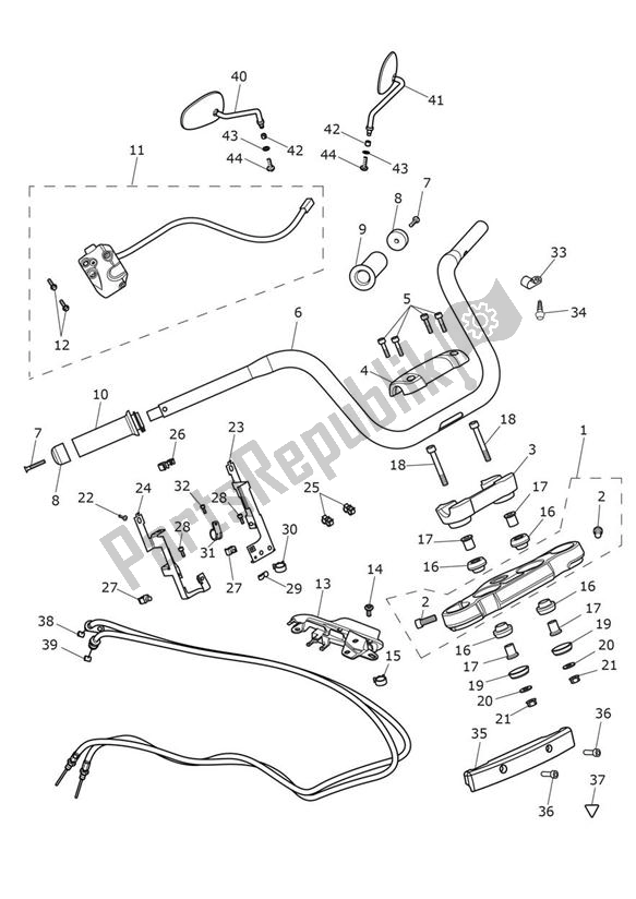 Todas las partes para Handlebars, Top Yoke, Cables & Mirrors de Triumph Thunderbird Commander 1700 2014 - 2015