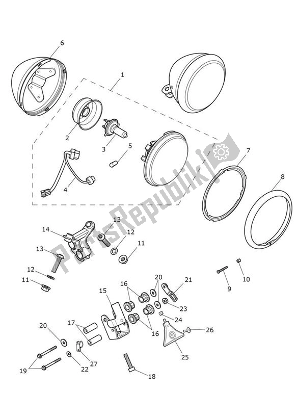All parts for the Headlight Assembly of the Triumph Thunderbird Commander 1700 2014 - 2015