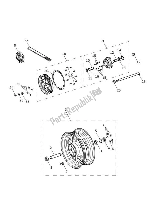 All parts for the Rear Wheel & Final Drive of the Triumph Thunderbird Commander 1700 2014 - 2015