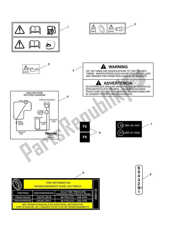 Toutes les pièces pour le étiquettes D'avertissement du Triumph Thunderbird Commander 1700 2014 - 2015