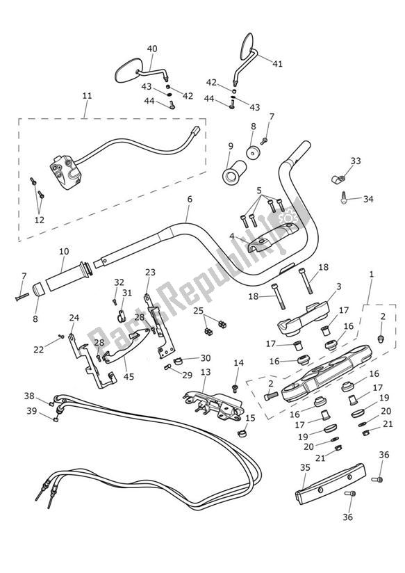 Todas las partes para Handlebars, Top Yoke, Cables & Mirrors de Triumph Thunderbird LT 1700 2014 - 2015