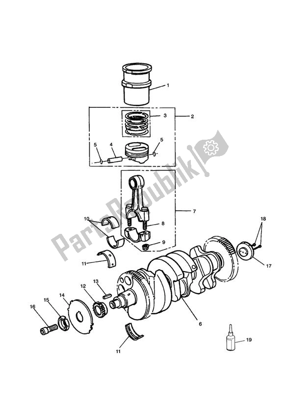 All parts for the Crankshaft/conn Rod/pistons And Liners of the Triumph Thunderbird Sport 885 1998 - 2004