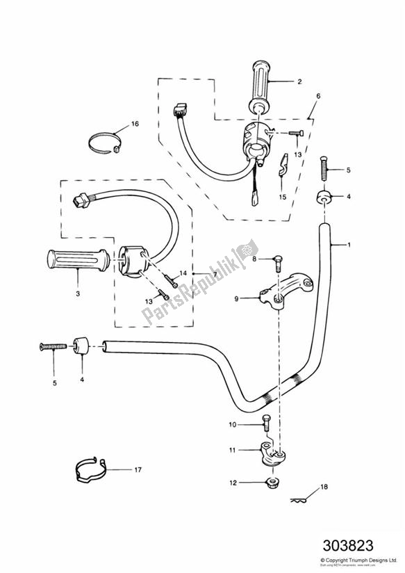 Todas as partes de Guiador E Interruptores do Triumph Thunderbird Sport 885 1998 - 2004