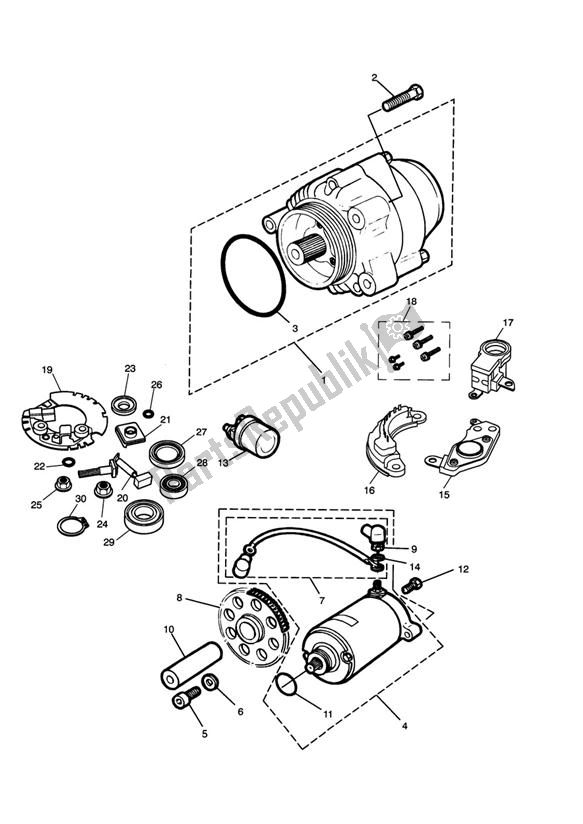 Tutte le parti per il Alternator/starter del Triumph Thunderbird Sport 885 1998 - 2004 Tutte le parti per il Alternator/starter del Triumph Thunderbird Sport 885 1998 - 2004