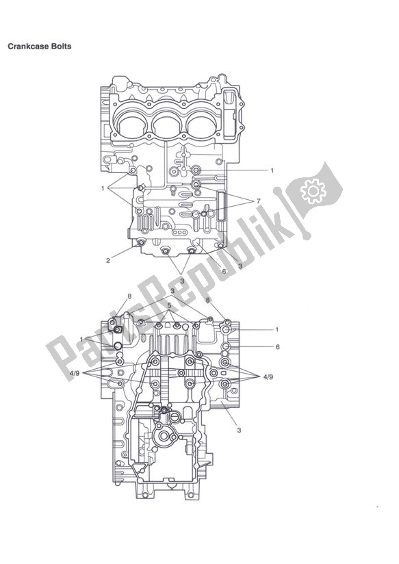 All parts for the Crankcase Bolts of the Triumph Tiger 1050 2007 - 2013