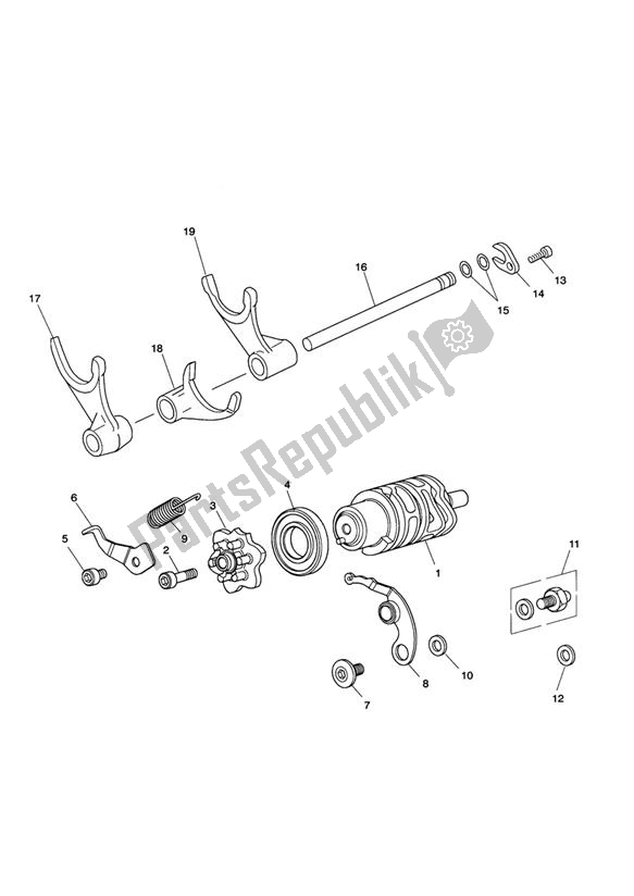 All parts for the Gear Selector Drum - Eng No 340170 > of the Triumph Tiger 1050 2007 - 2013