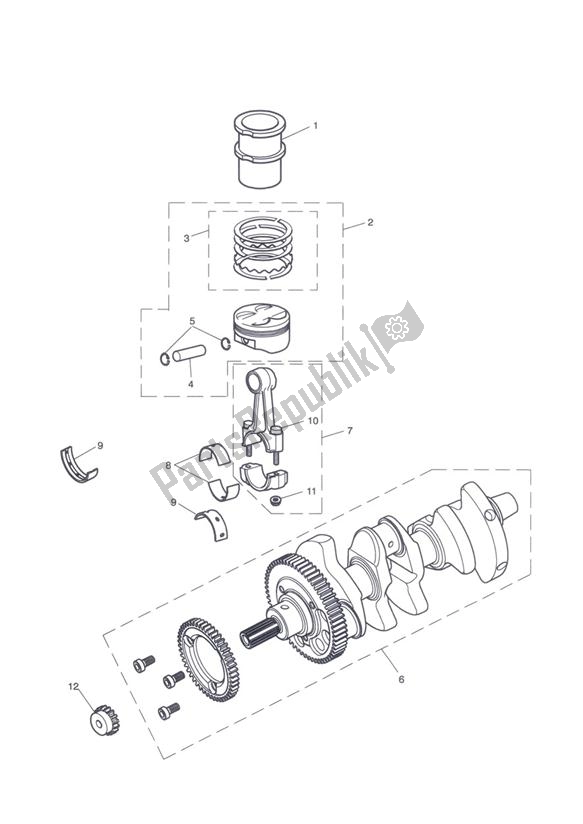 All parts for the Crankshaft, Connecting Rods, Pistons & Liners of the Triumph Tiger 1050 2007 - 2016