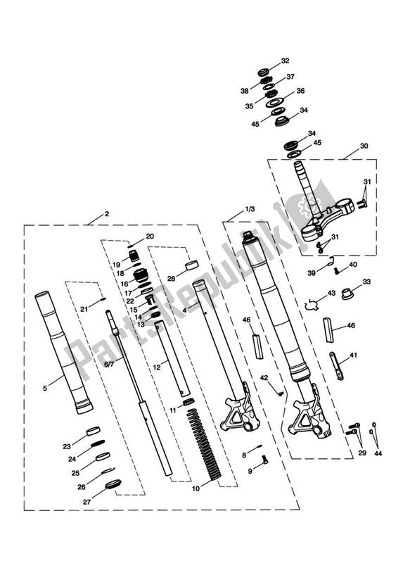 All parts for the Front Forks & Yokes of the Triumph Tiger 1050 2007 - 2016